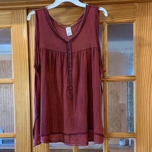 Women's We The Free Free People Rust Orange Relaxed Peplum Henley Tank Top XS